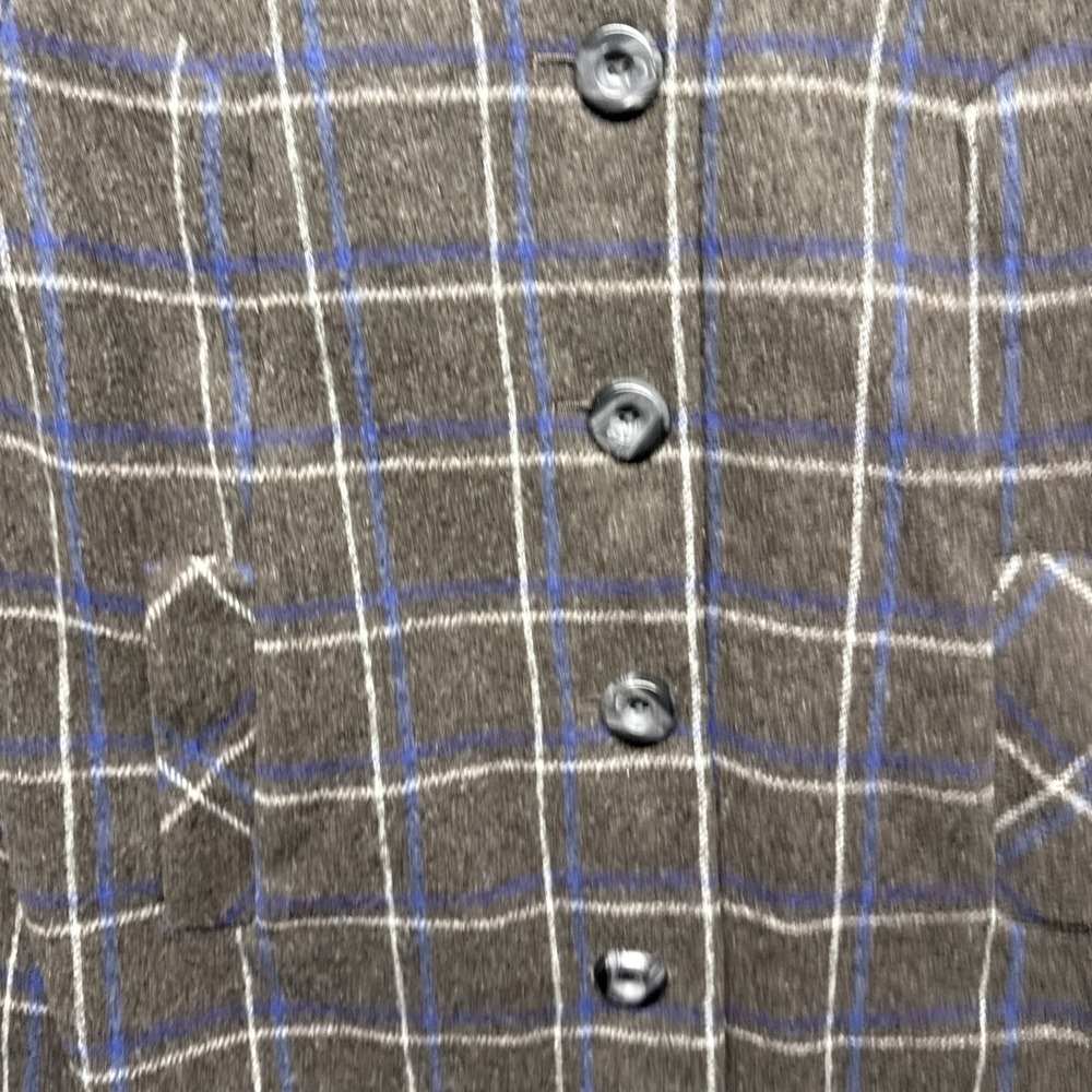 Anthropologie Idra Plaid Wool Blend Coat Cable Knit Sleeves Grey Blue Size 10 - Picture 10 of 16